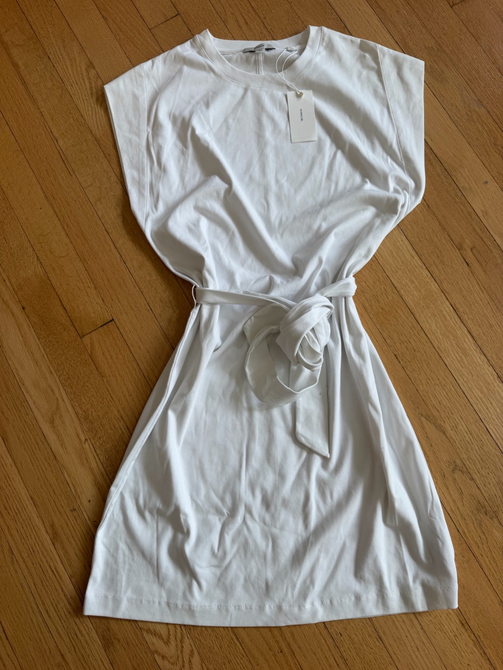 Vince White Belted Cotton & spandex Dress